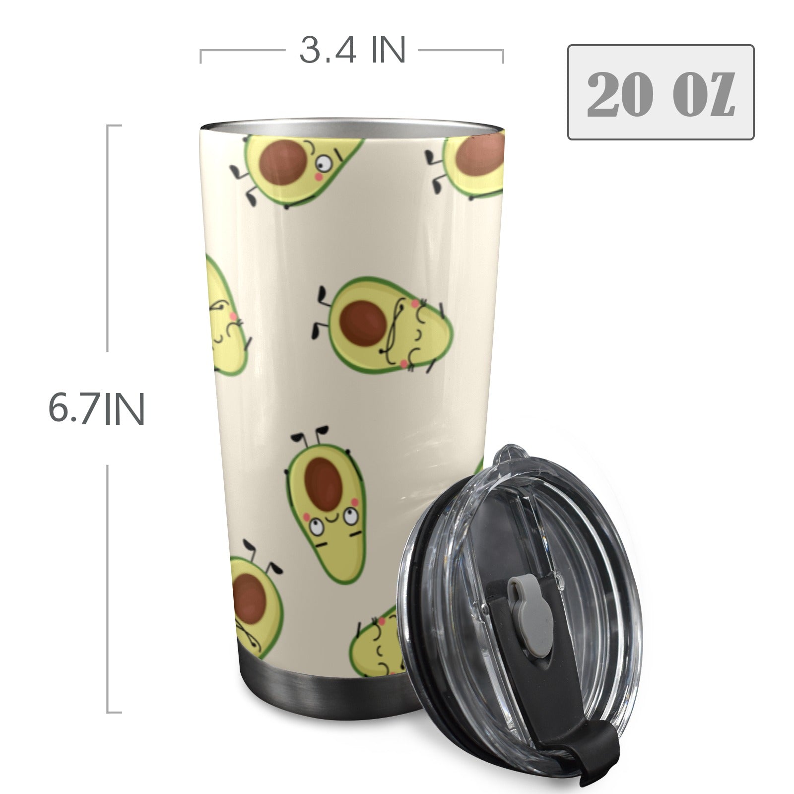 Avocado Characters - 20oz Mobile Tumbler with Lid (Black Lock) 20oz Travel Mug Food Printed Offshore