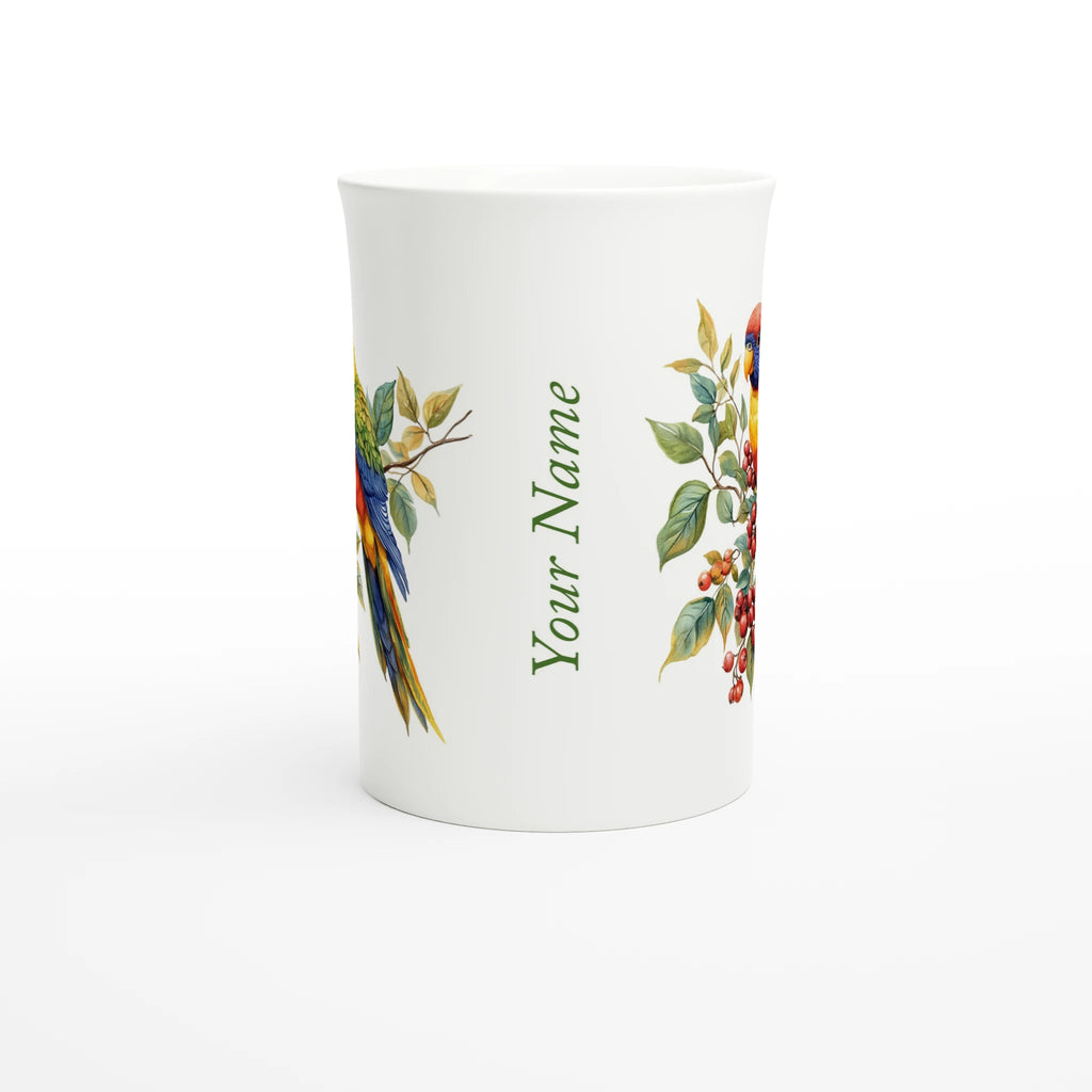 Personalise - Lorikeet, Australian Birds - White 10oz Porcelain Slim Mug Personalised Porcelain Mug animal Globally Fulfilled