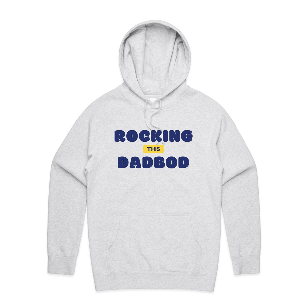 Rocking This Dad Bod - Mens Hoodie White Marle Mens Hoodie Dad Printed In Australia