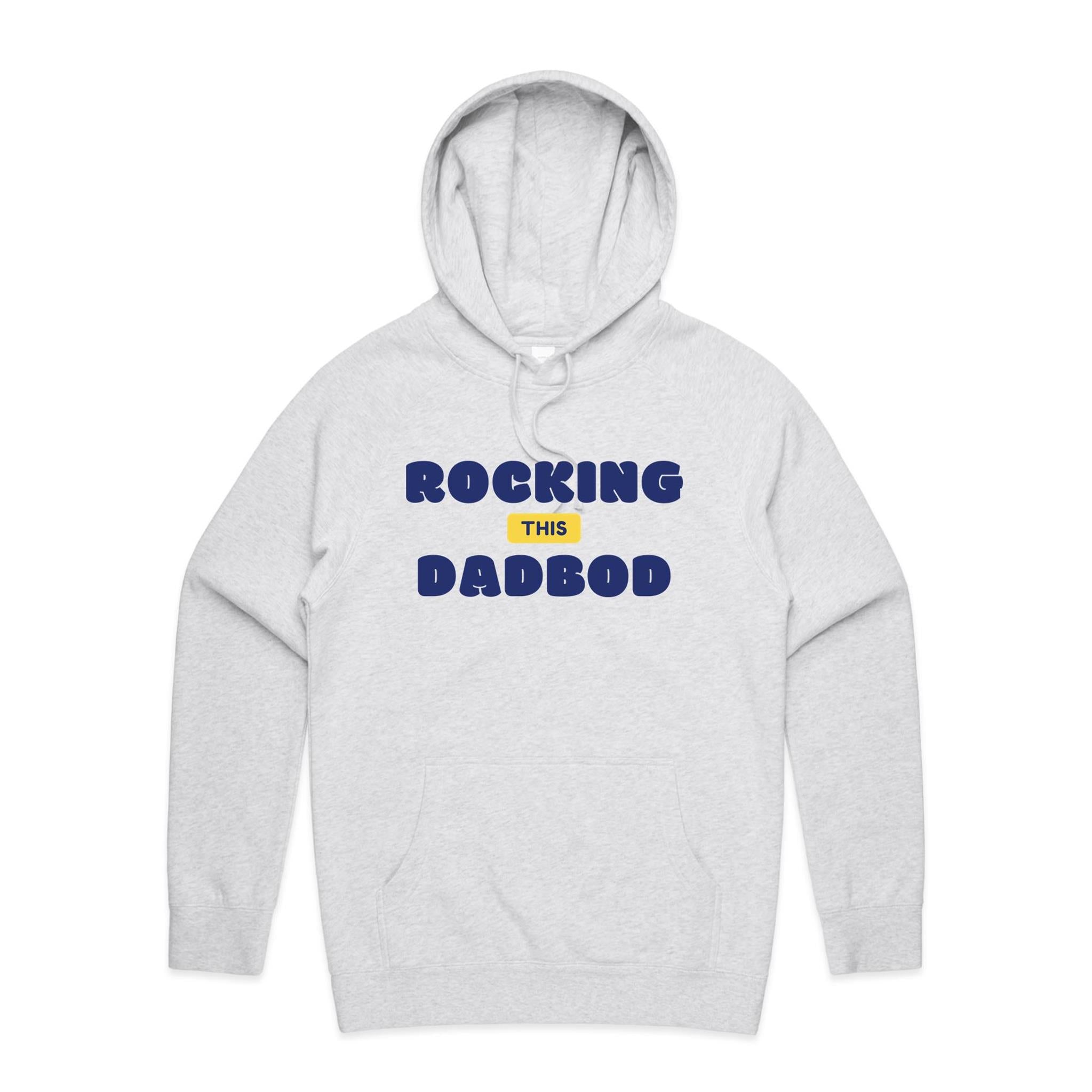 Rocking This Dad Bod - Mens Hoodie White Marle Mens Hoodie Dad Printed In Australia
