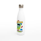 Fun Begins With The Press Of A Button - White 17oz Stainless Steel Water Bottle White Water Bottle Games Globally Fulfilled