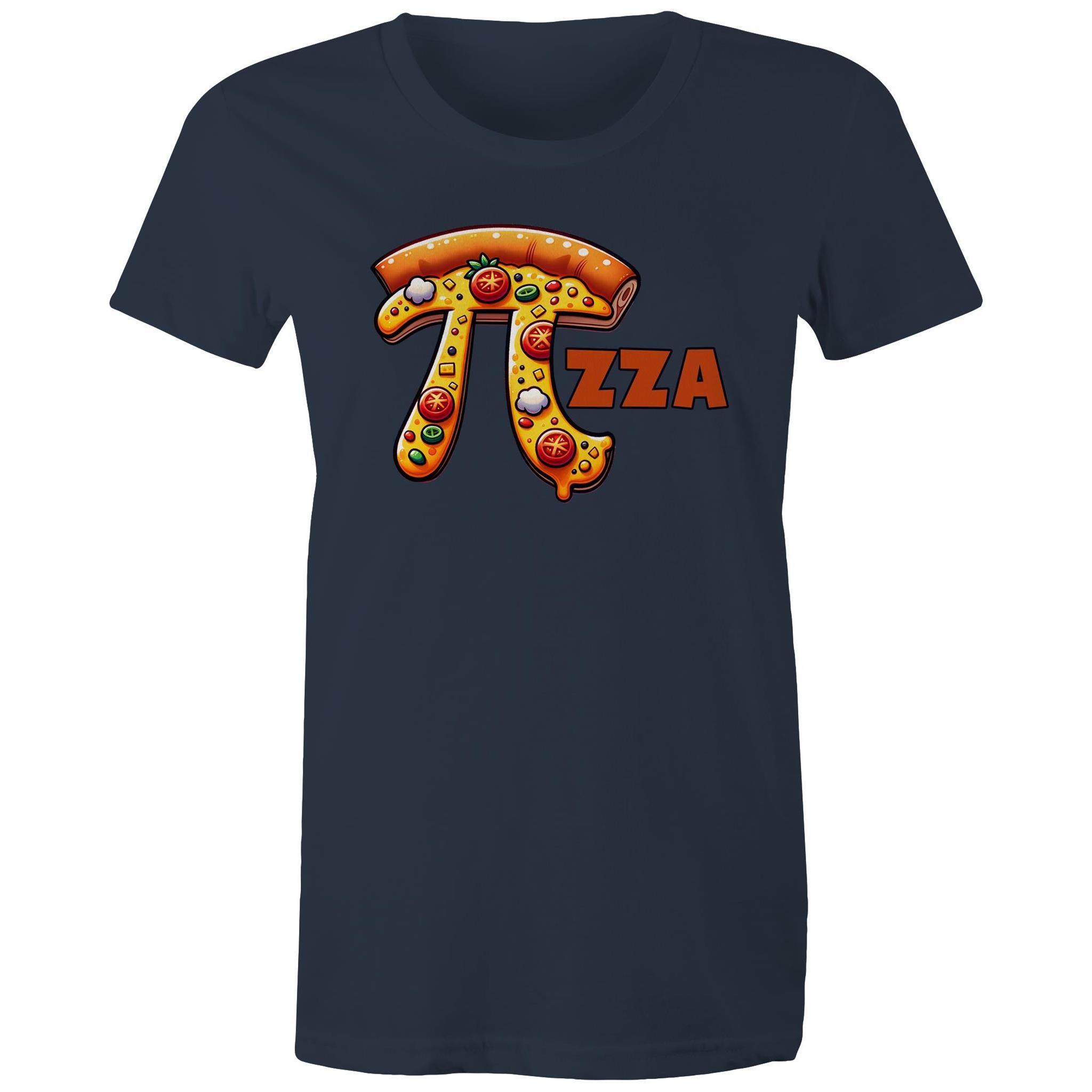 Pi Pizza - Womens T-shirt Navy Womens T-shirt Food Maths Printed In Australia Science