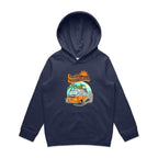Hello Sunshine, Beach Van - Kids Hoodie Midnight Blue Kids Hoodie Printed In Australia