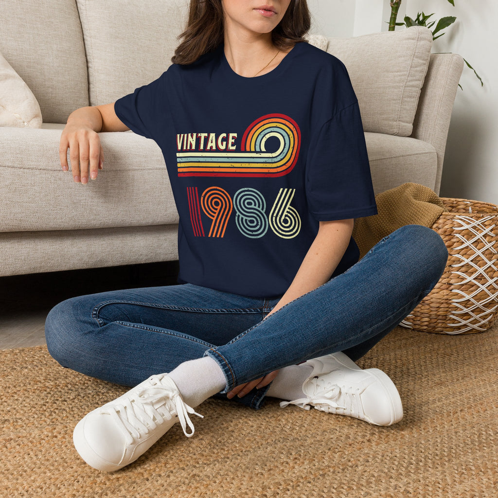 Turning 40 Vintage 1986 Retro Striped Unisex T-Shirt Unisex Adult T-shirt Birthday Globally Fulfilled
