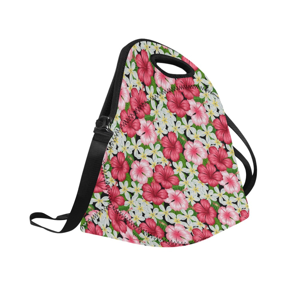 Hibiscus Neoprene Lunch Bag/Large (Model 1669) Neoprene Lunch Bag Plants Printed Offshore