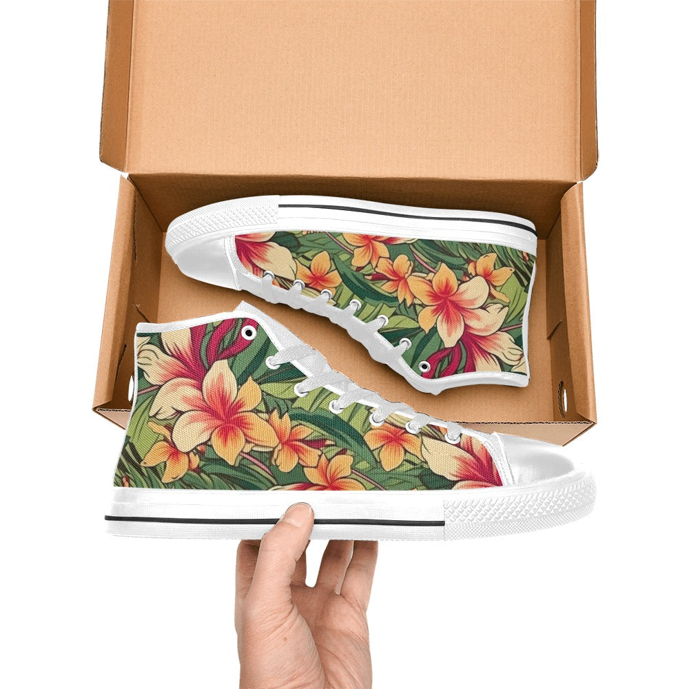 Vintage Hawaiian Floral Kids High Top Canvas Shoes