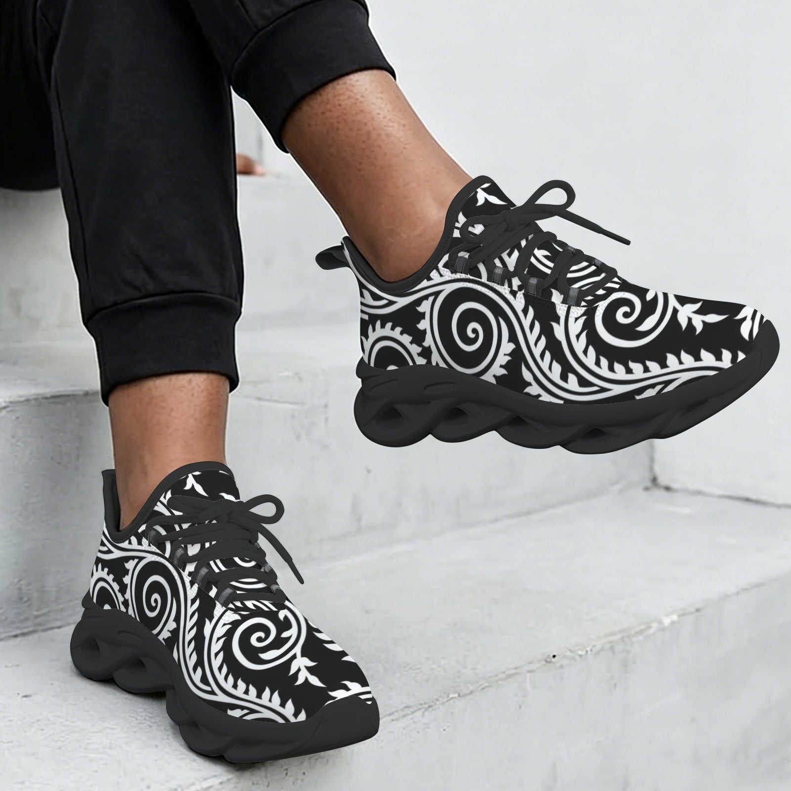 Black And White Swirl Women's Twisted Sole Sneakers