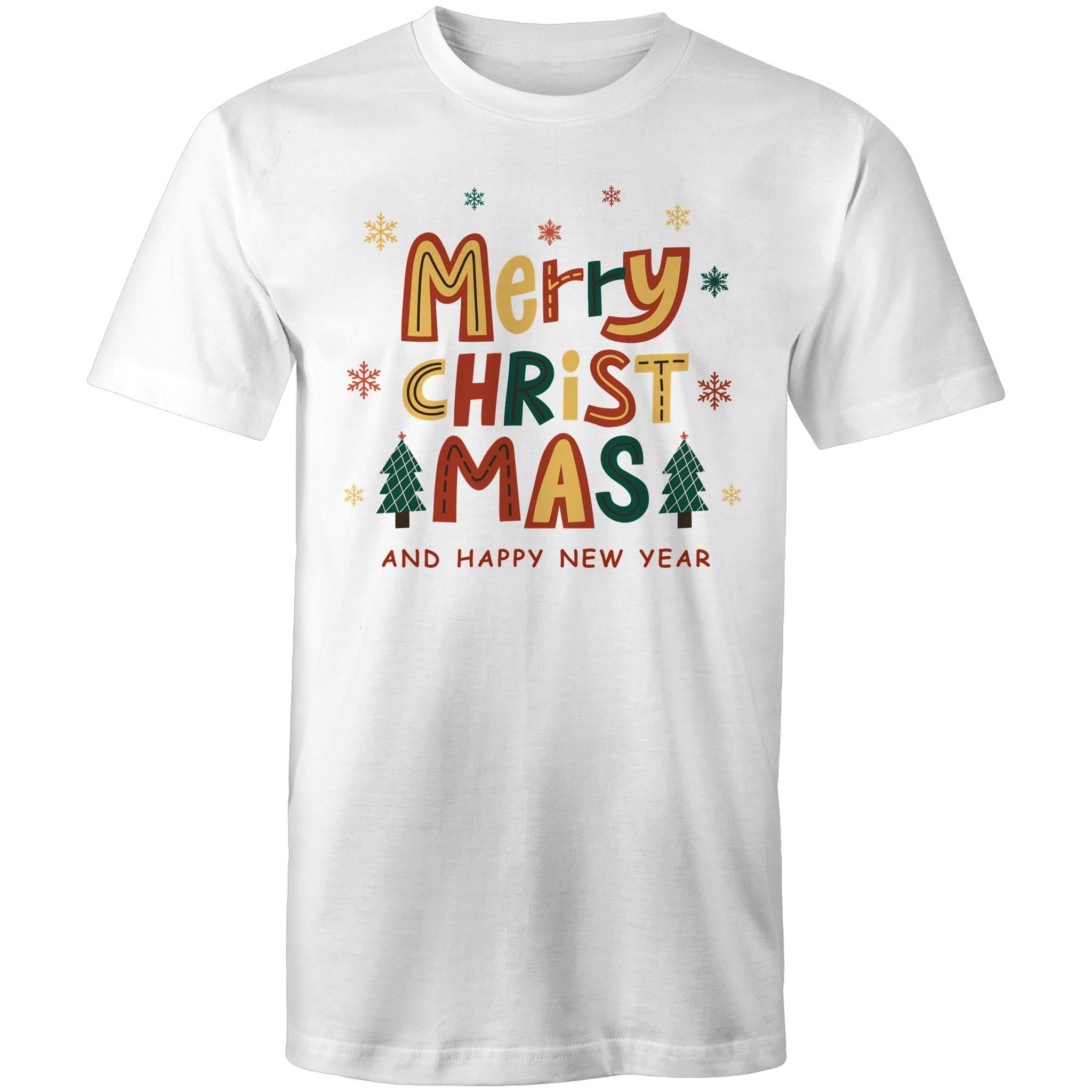 Merry Christmas And Happy New Year - Mens T-Shirt White Mens Christmas T-shirt Christmas Printed In Australia