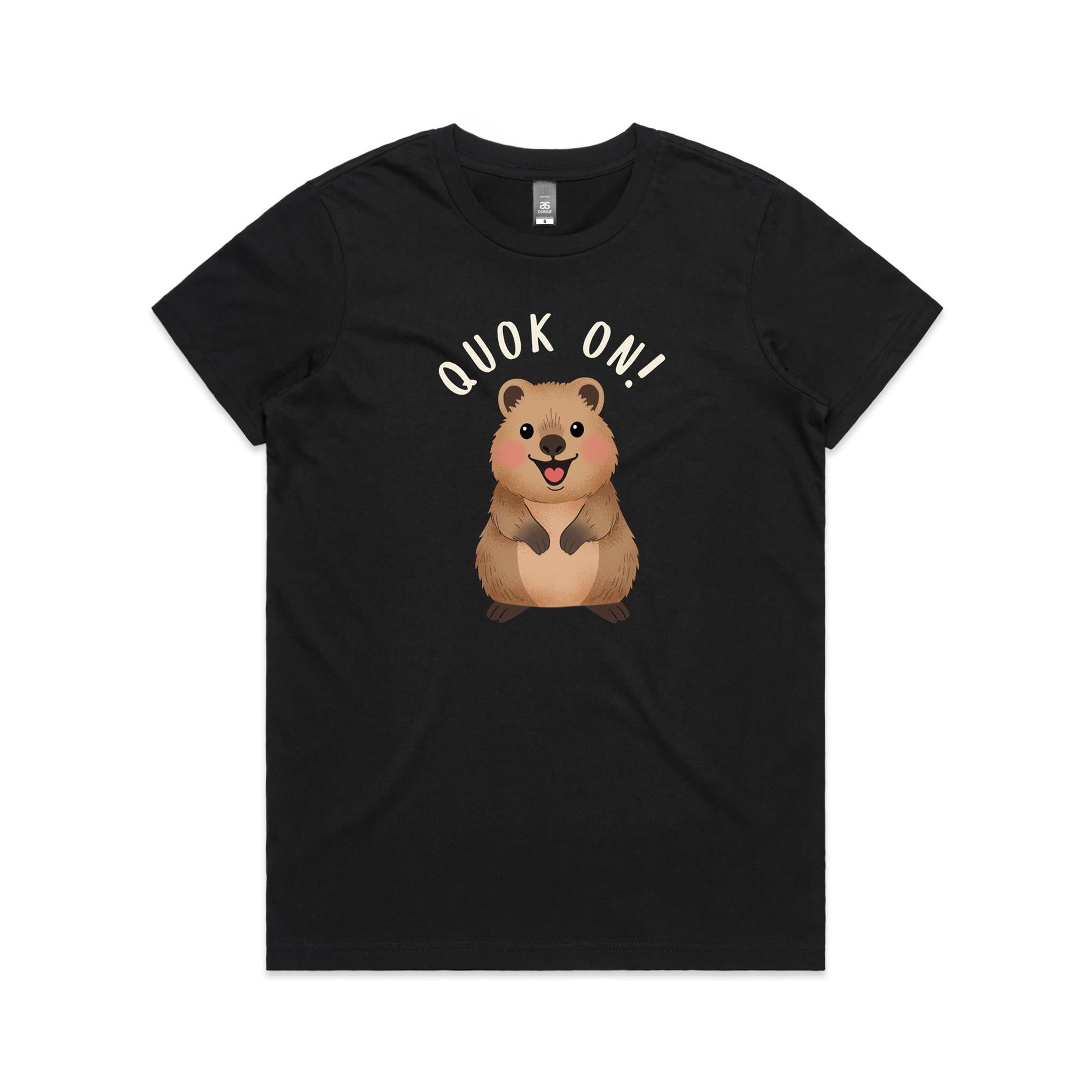 Quokka, Quok On Women's AS Colour T-shirt Black Womens T-shirt animal Printed In Australia