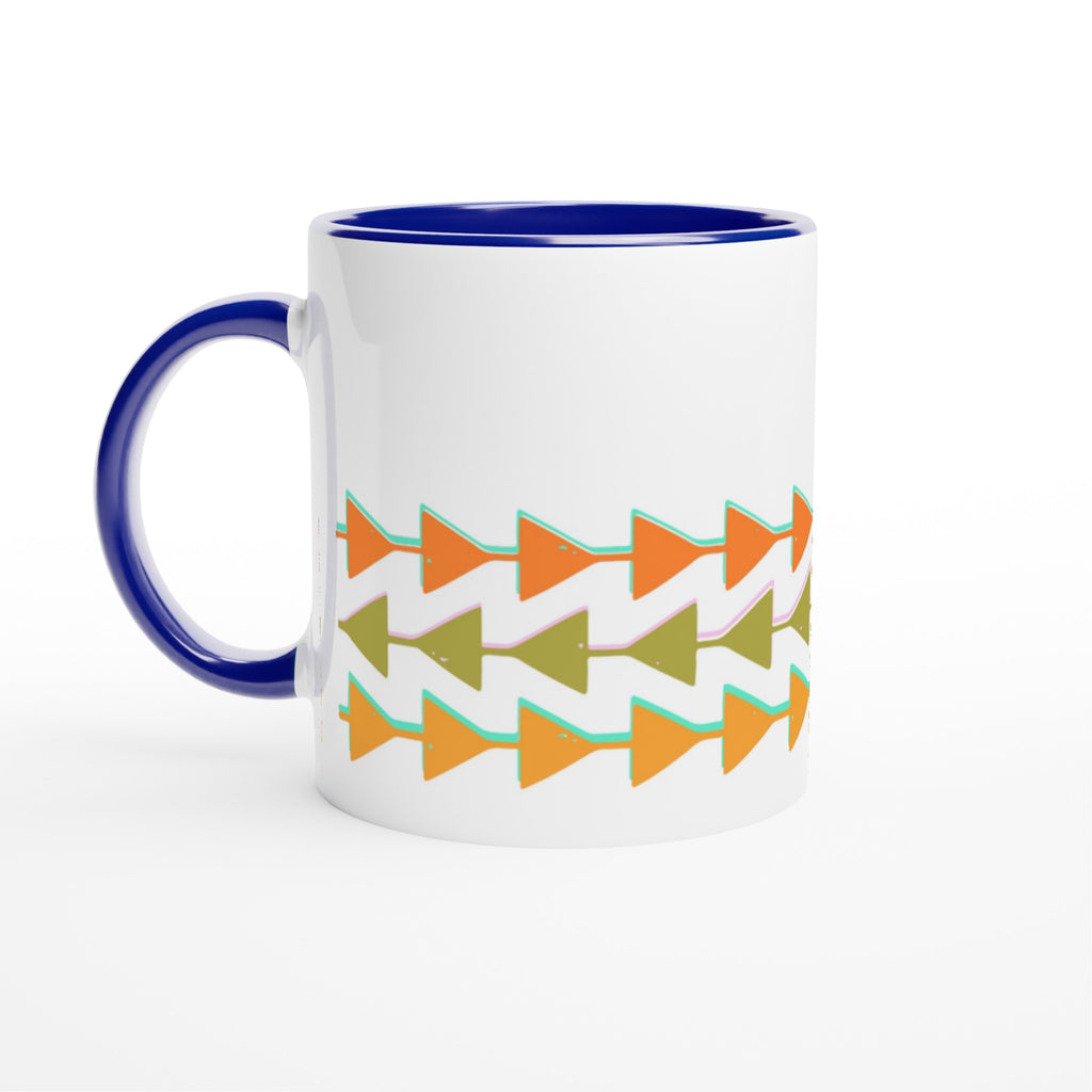 Retro Triangles - White 11oz Ceramic Mug with Colour Inside Ceramic Blue Colour 11oz Mug Globally Fulfilled Retro