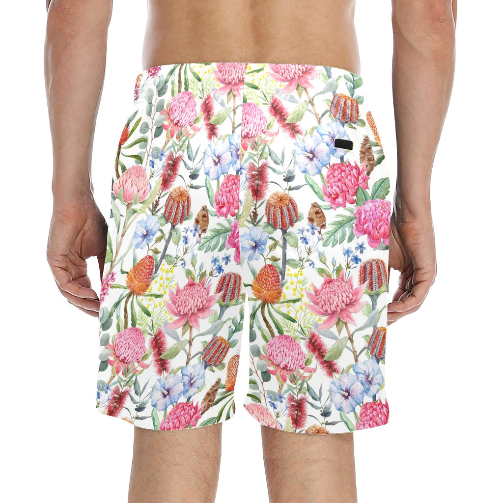 Australian Flowers Men's Mid-Length Beach Shorts Men's Mid-Length Beach Shorts Plants Printed Offshore