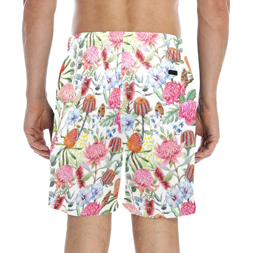 Australian Flowers Men's Mid-Length Beach Shorts Men's Mid-Length Beach Shorts Plants Printed Offshore