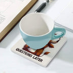 Highland Cow, Coffee First - Ceramic Coasters (Square) Ceramic Coasters animal Printed Offshore