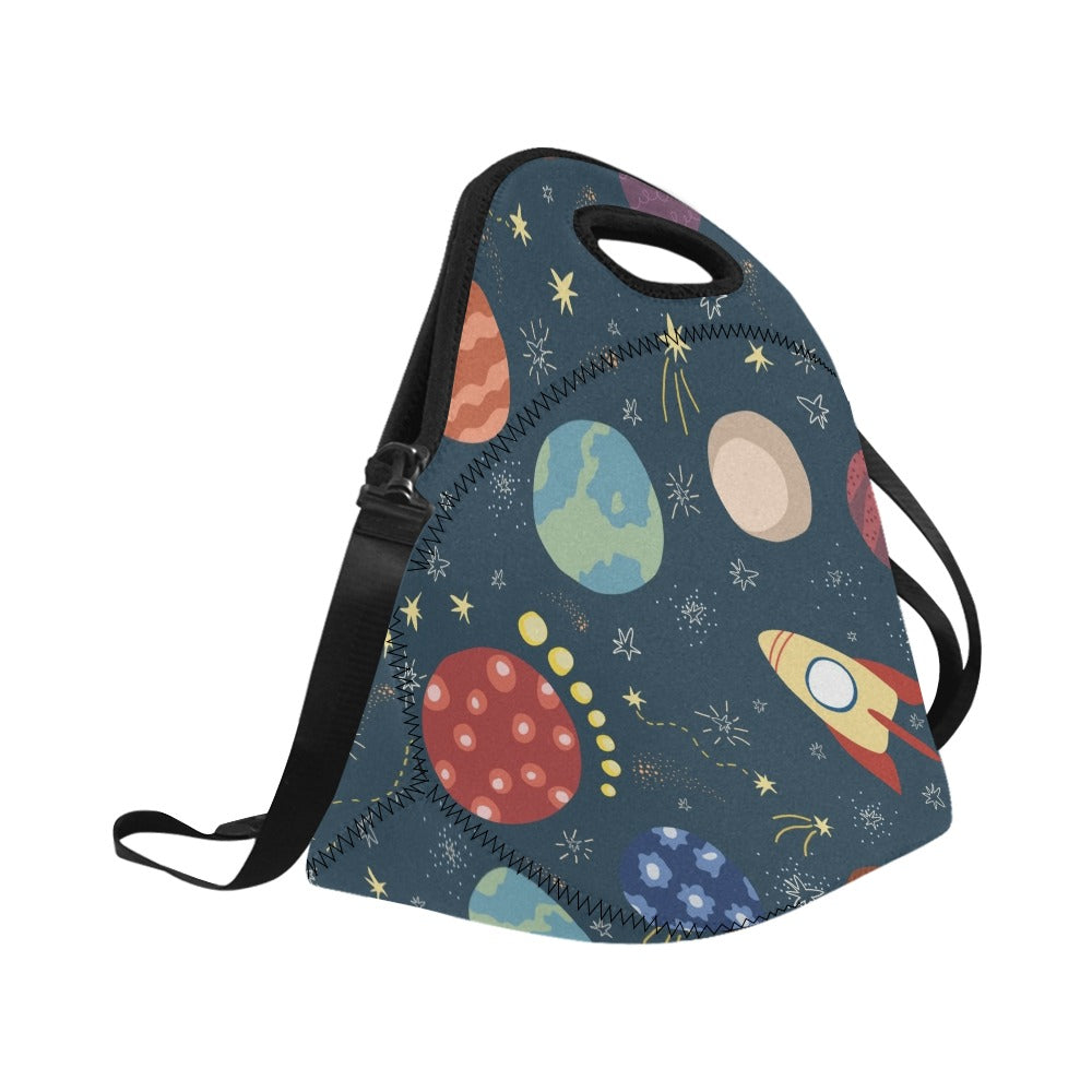 Rocket and Planets In Space - Neoprene Lunch Bag Neoprene Lunch Bag Printed Offshore