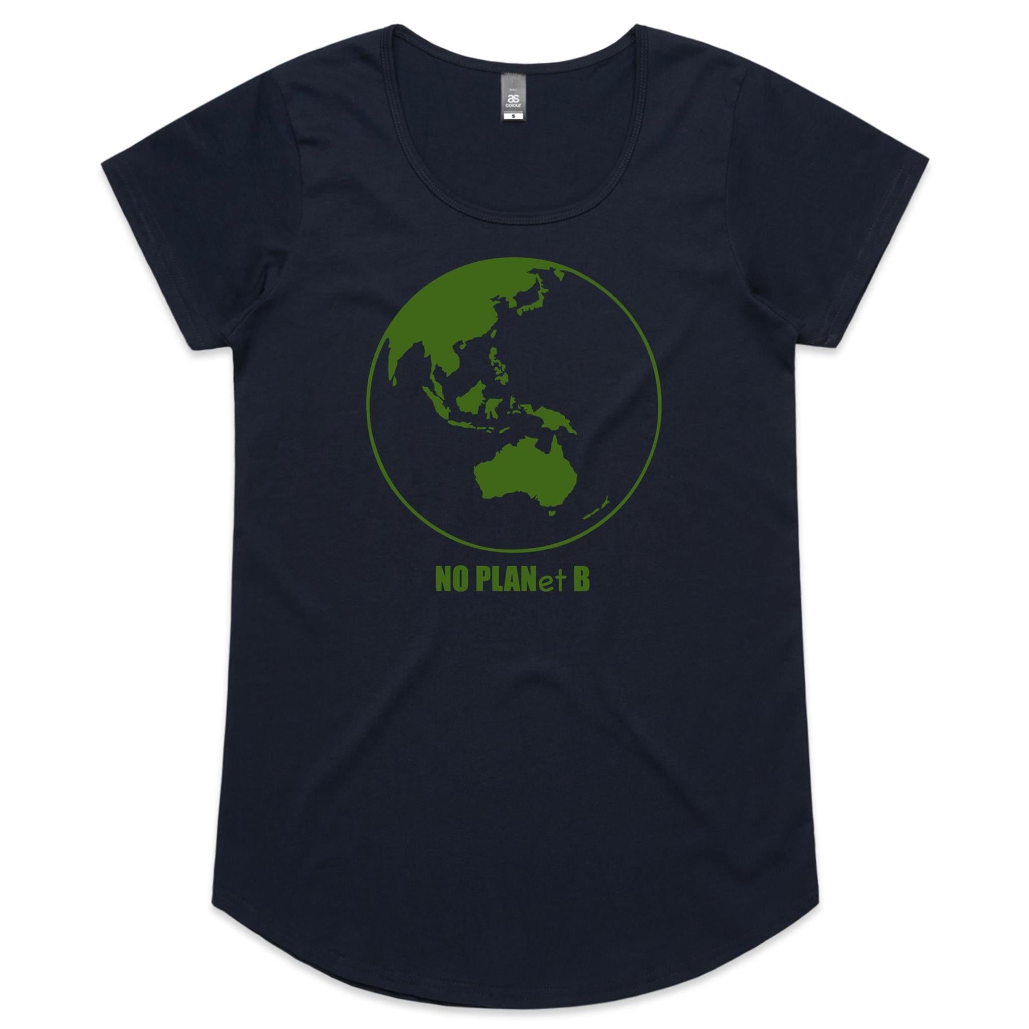 No Planet B, Earth - Womens Scoop Neck T-Shirt Navy Womens Scoop Neck T-shirt Environment Printed In Australia