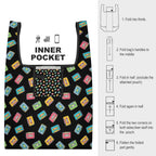 Colourful Cassette Tapes On Black Foldable Shopping Bag