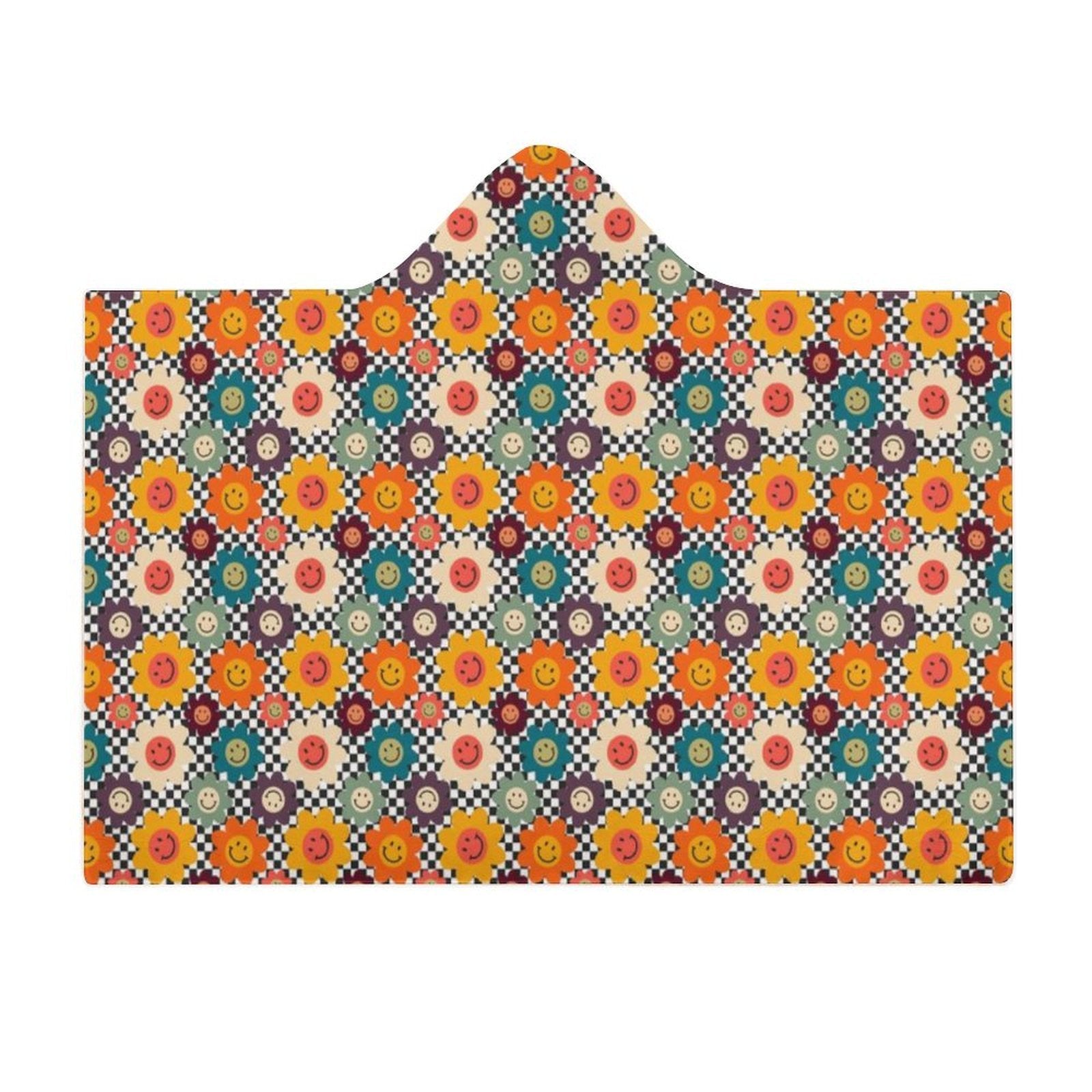 Happy Retro Flowers Kids Hooded Blanket 100cm x 130cm Kids Hooded Blanket Printed Offshore Retro