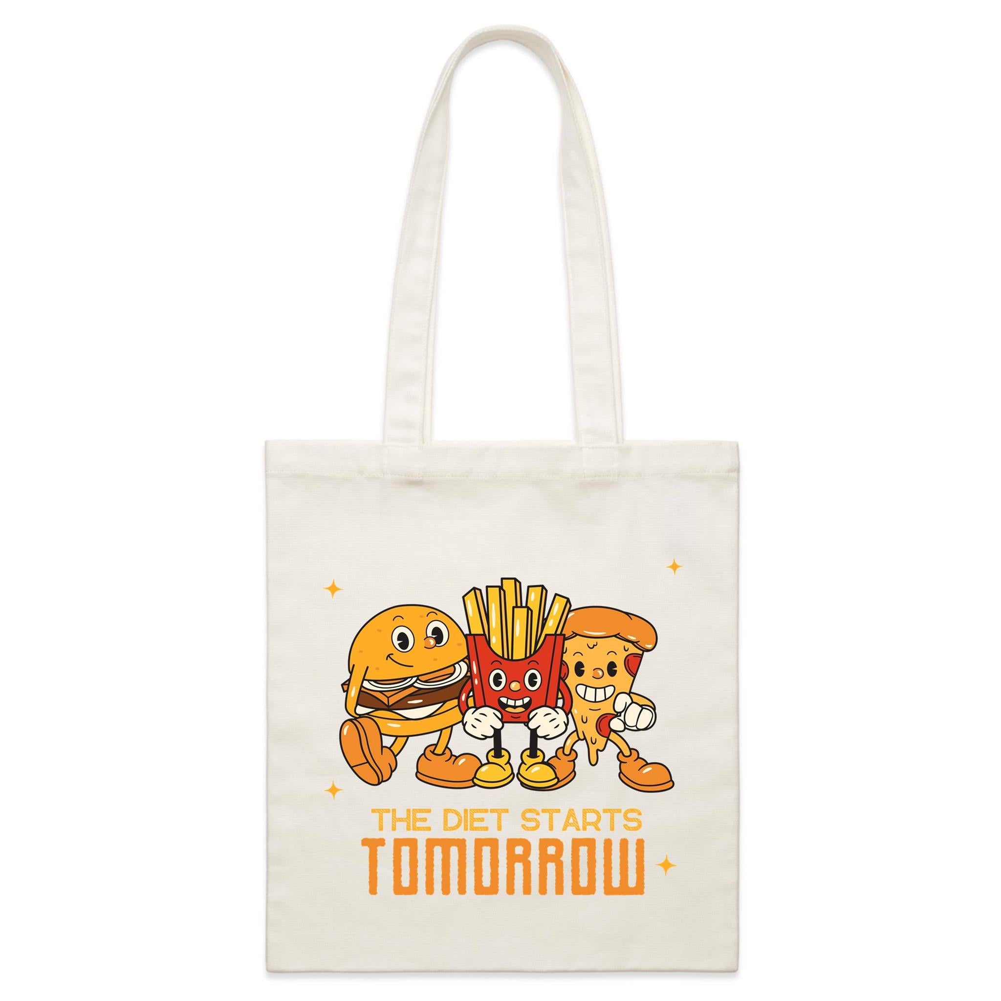 The Diet Starts Tomorrow, Hamburger, Fries, Pizza - Parcel Canvas Tote Bag Default Title Small Tote Bag Food Printed In Australia