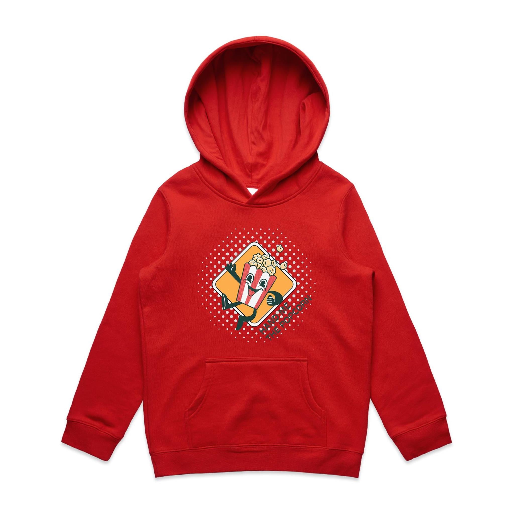 Hand Me The Popcorn - Kids Hoodie Red Kids Hoodie Printed In Australia