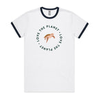 Love The Planet, Turtle - Staple Ringer Tee White Navy Ringer T-Shirt animal Environment Printed In Australia