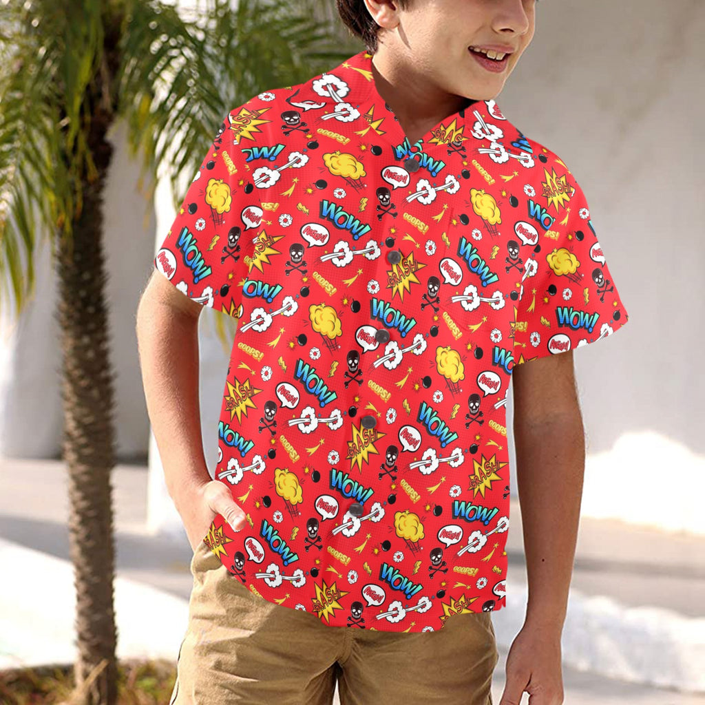 Comic Book Red - Junior Kids Hawaiian Shirt