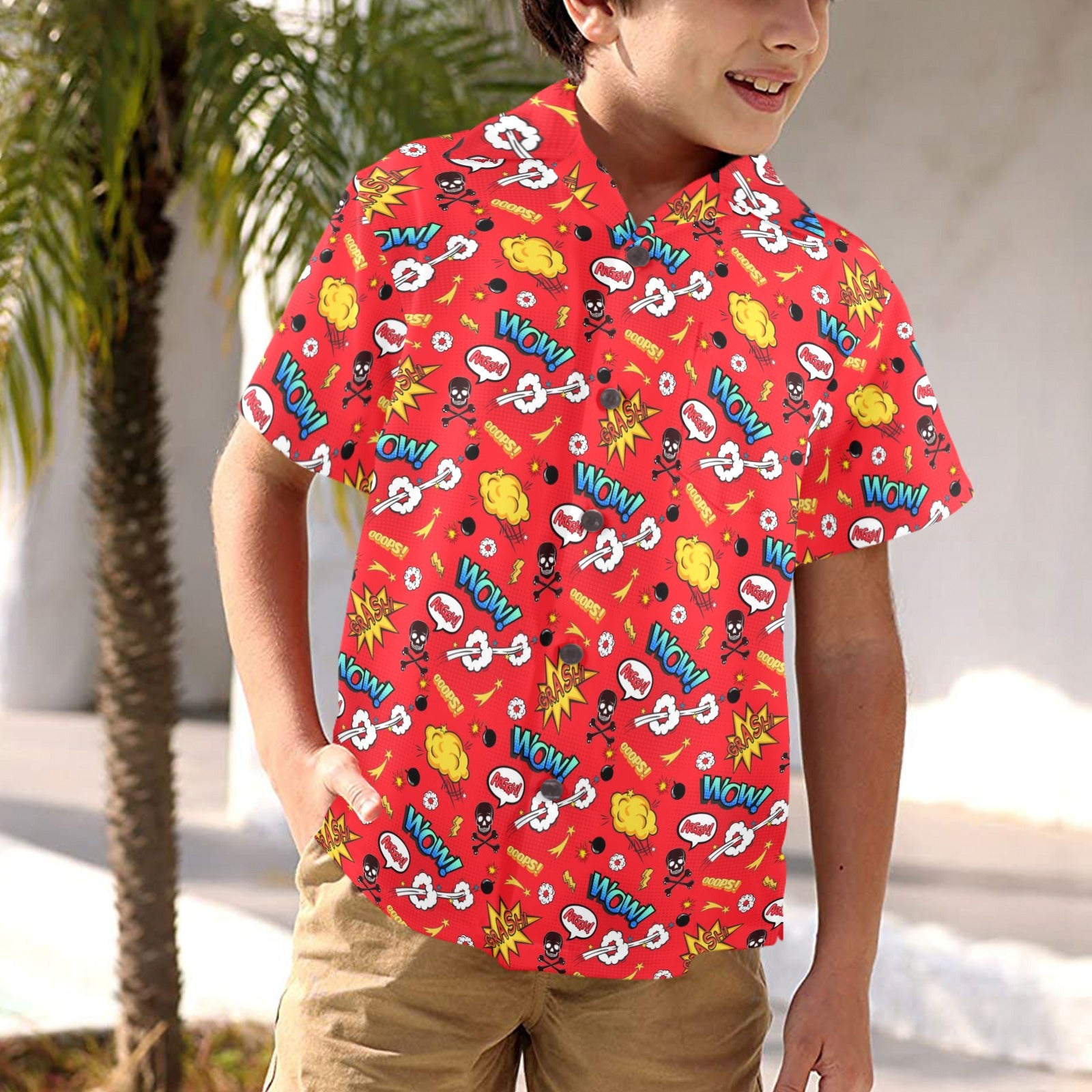 Comic Book Red - Junior Kids Hawaiian Shirt