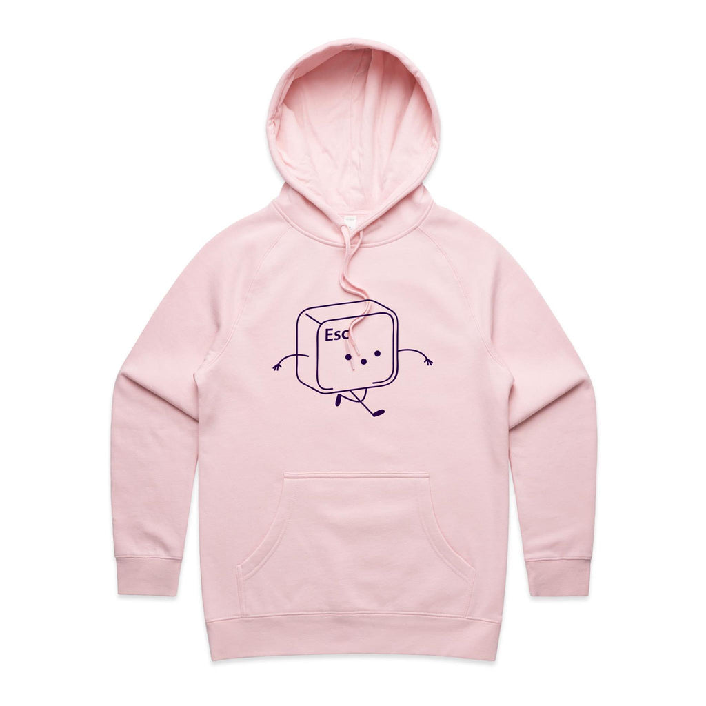 Escape Key - Womens Hoodie Pink Womens Hoodie Printed In Australia Tech