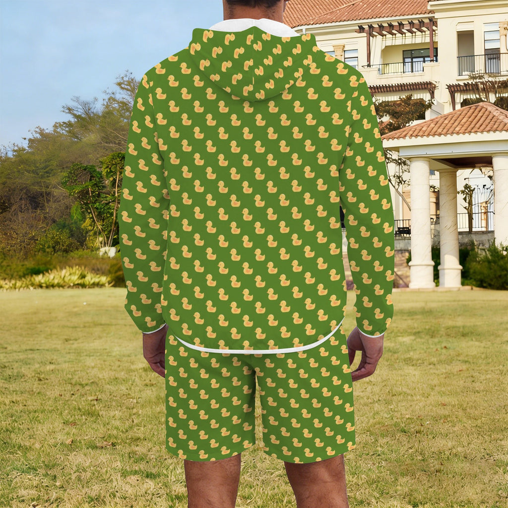 Rubber Ducks On Green Men's Lightweight Sun Hoodie & Shorts Set