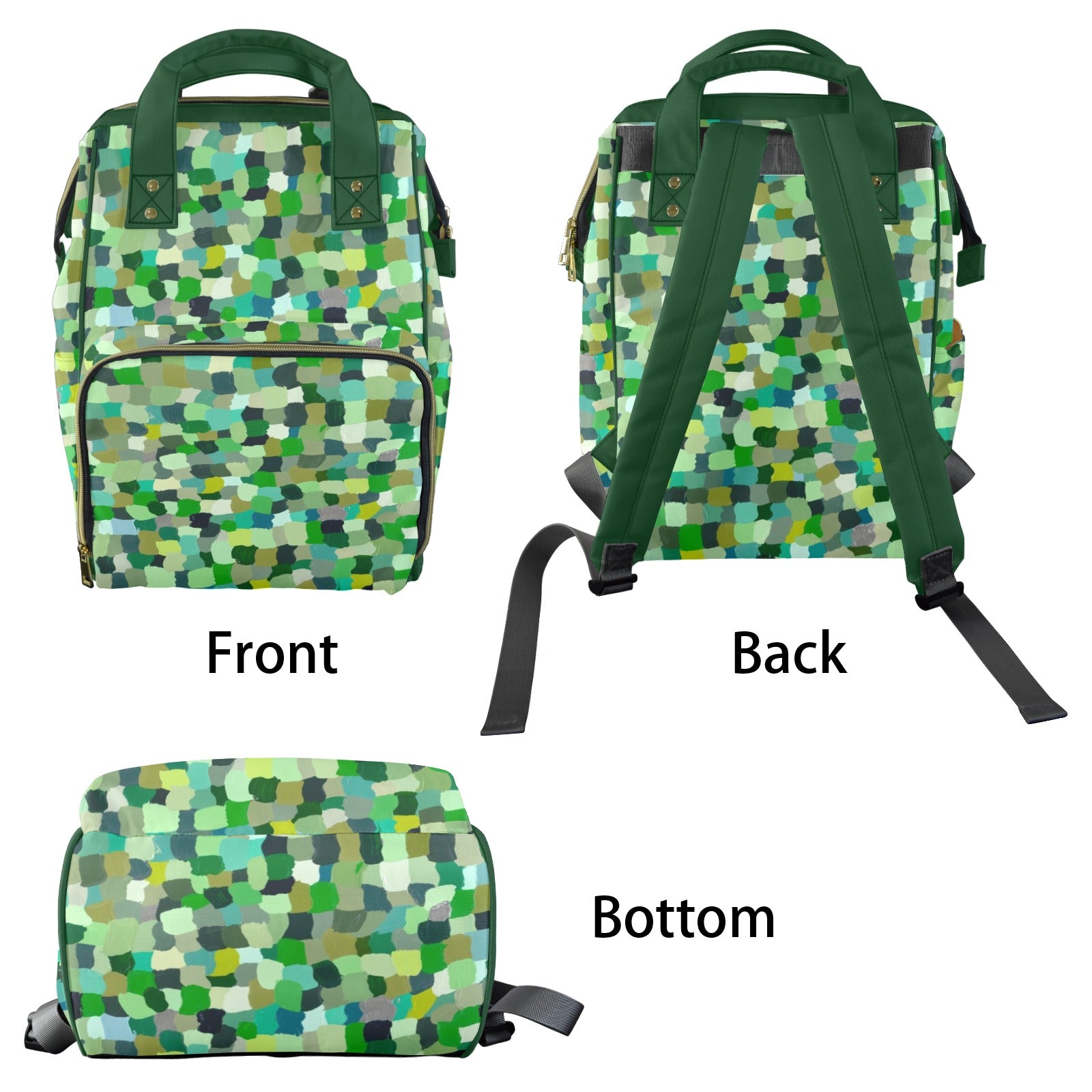Green Paint Dabs - Multi-Function Backpack, Nappy / Diaper Bag