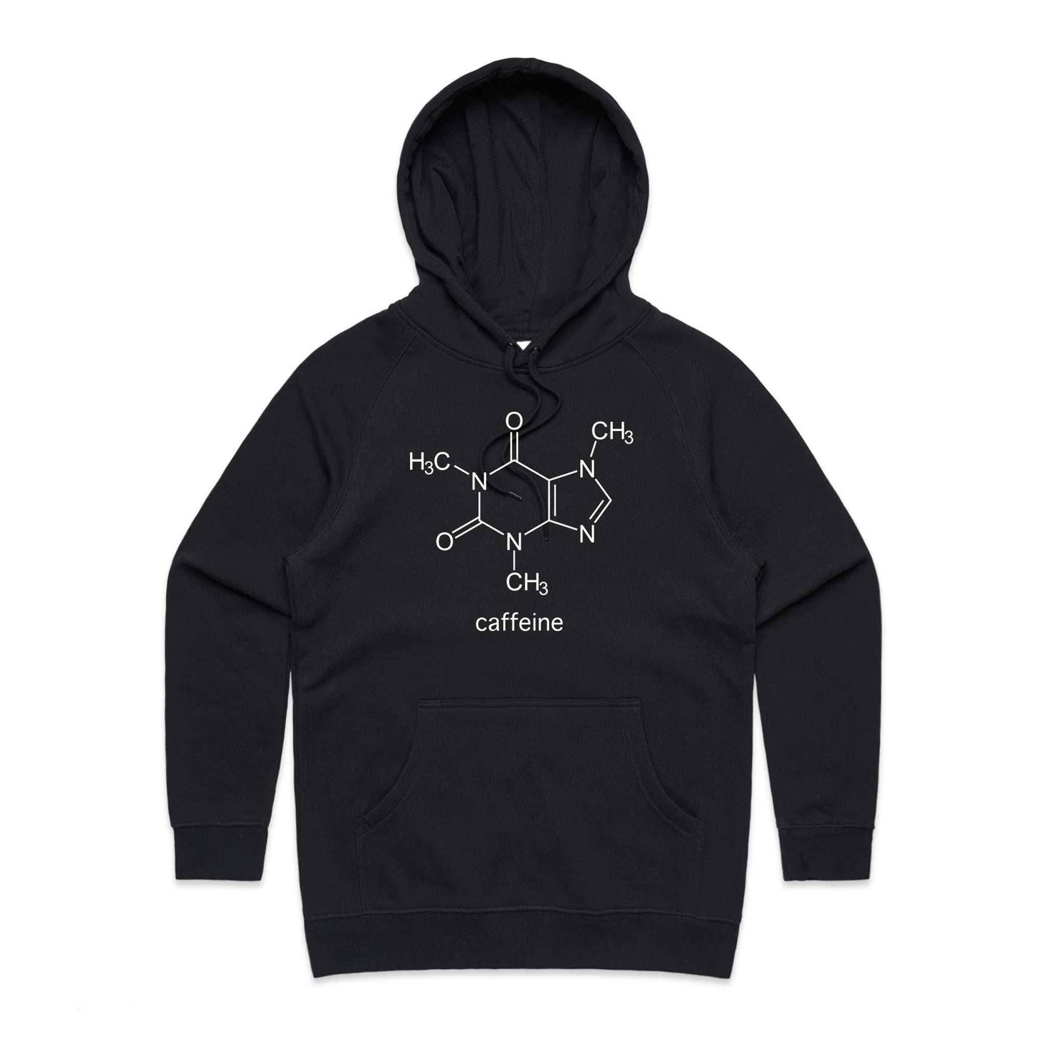 Caffeine Molecule - Womens Hoodie Black Womens Hoodie Coffee Printed In Australia