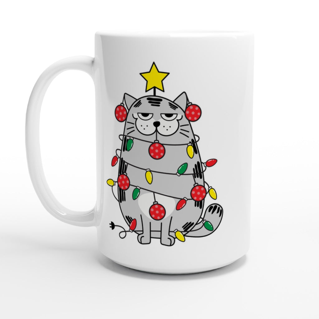 Christmas Cat - White 15oz Ceramic Mug Default Title Christmas 15oz Mug Christmas Globally Fulfilled