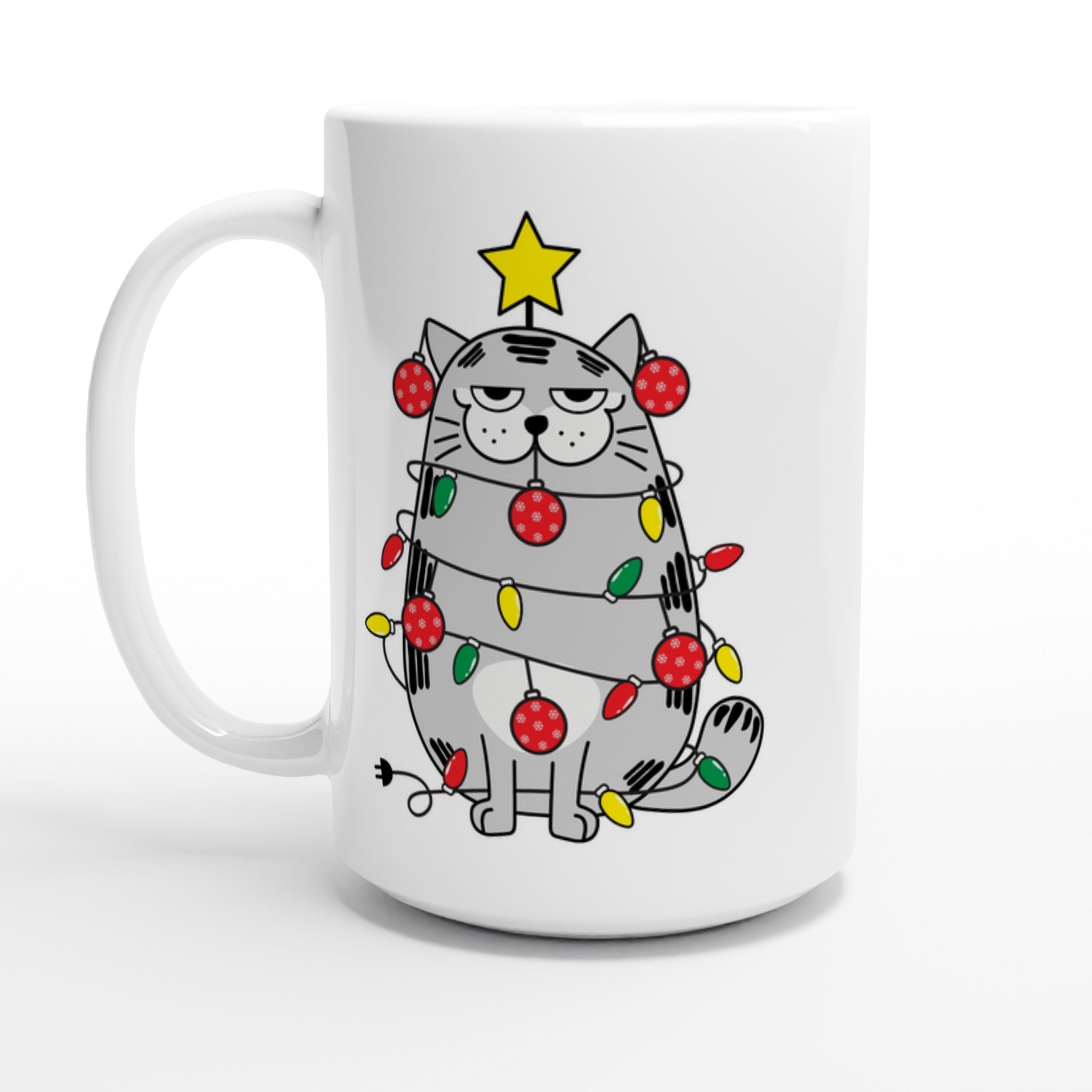 Christmas Cat - White 15oz Ceramic Mug Default Title Christmas 15oz Mug Christmas Globally Fulfilled