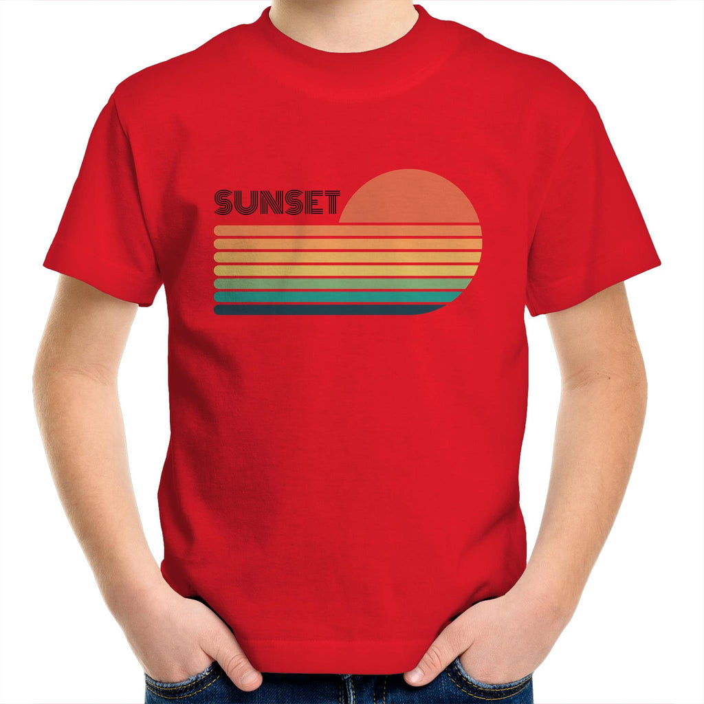 Retro Sunset - Kids Youth T-Shirt Red Kids Youth T-shirt Printed In Australia Retro