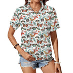 Pretty Moths And Butterflies Women's Short-Sleeve Button Up Shirt white Women's Short-Sleeve Button Up Shirt animal Printed Offshore