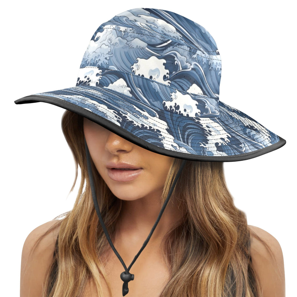 Japanese Waves Wide Brim Bucket Hat Wide Brim Bucket Hat Ocean Printed Offshore