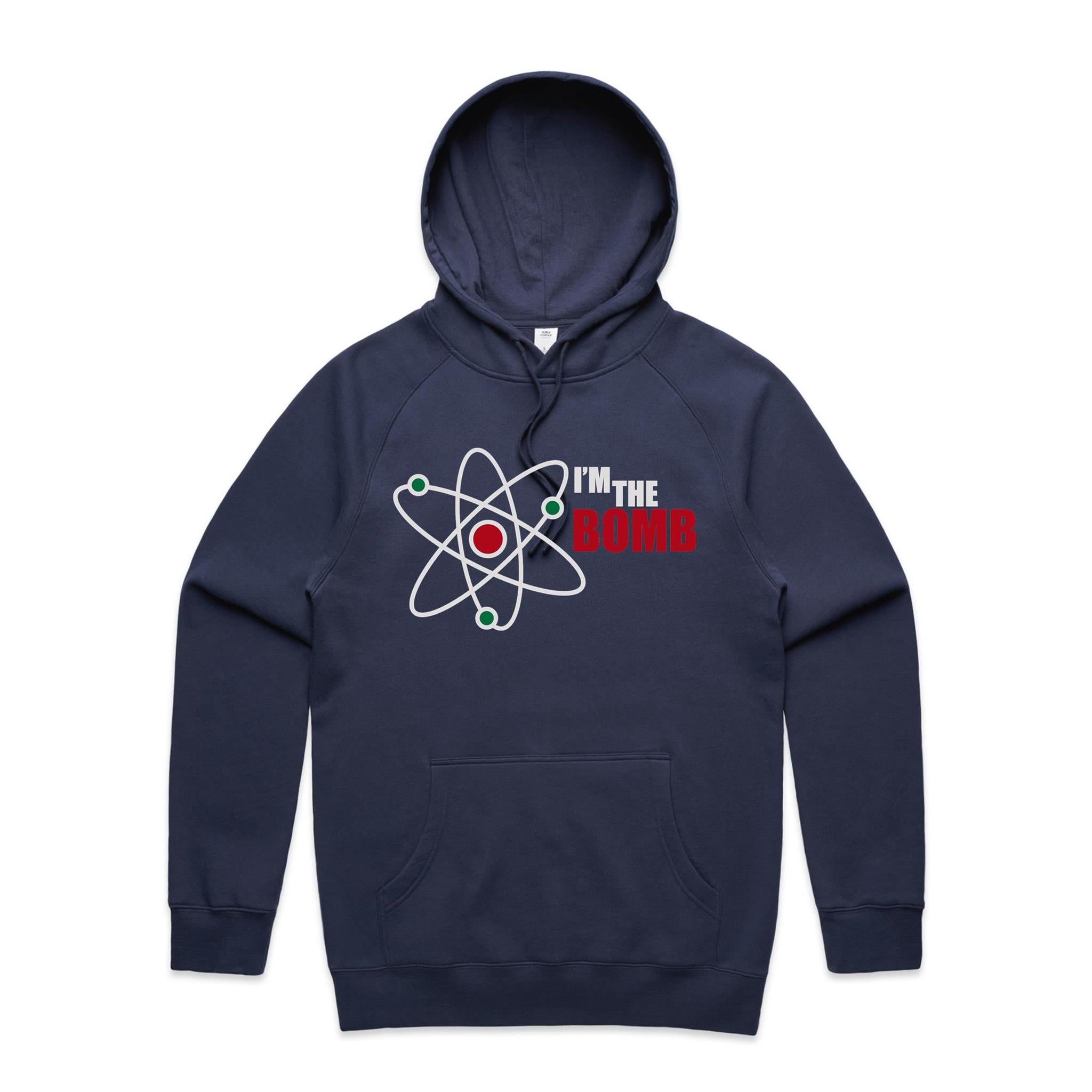 I'm The Bomb, Atom - Mens Hoodie Midnight Blue Mens Hoodie Printed In Australia Science