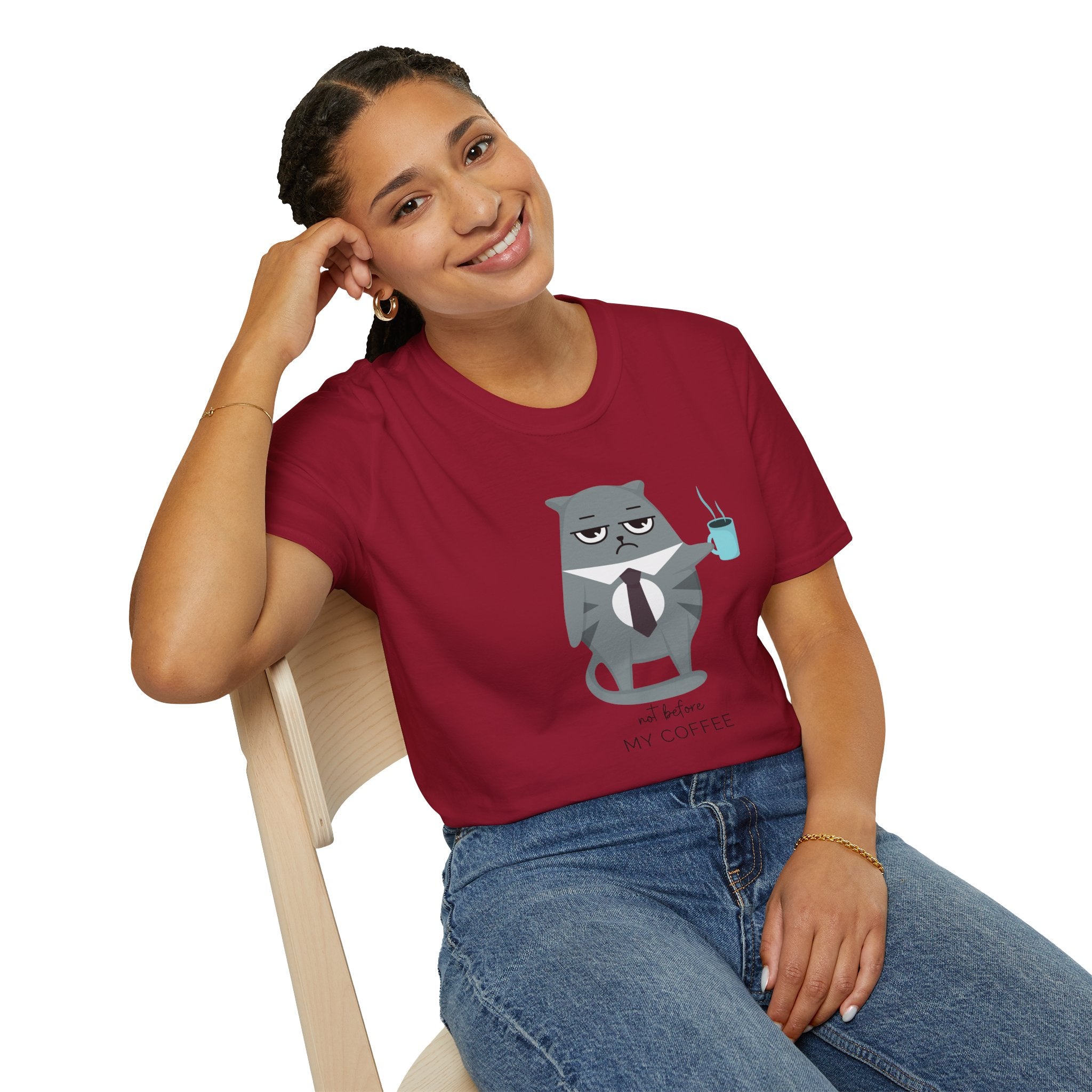 Not Before My Coffee, Cat - Unisex Softstyle T-Shirt