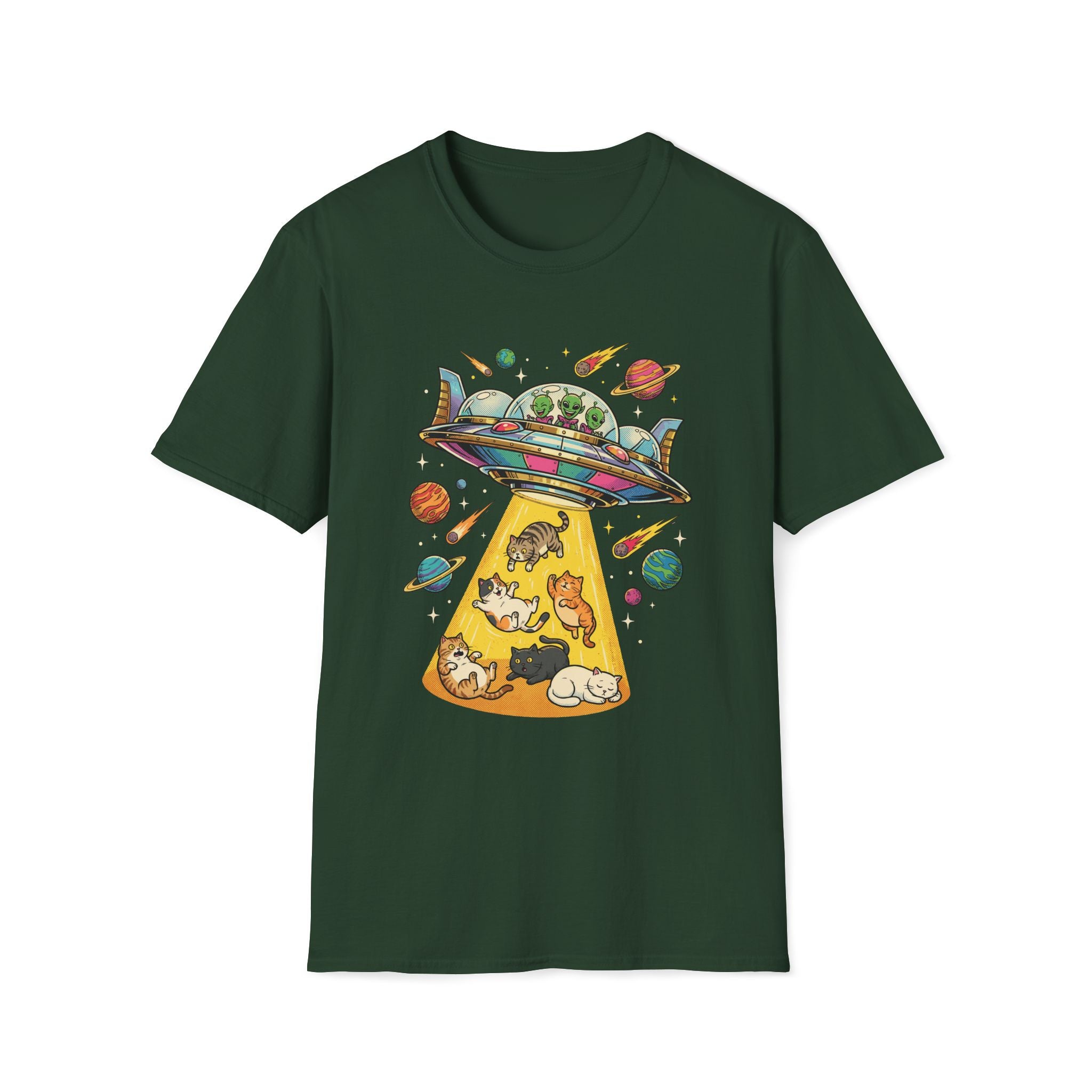UFO Cat Abduction Unisex T-Shirt Unisex Adult T-shirt animal Globally Fulfilled Sci Fi