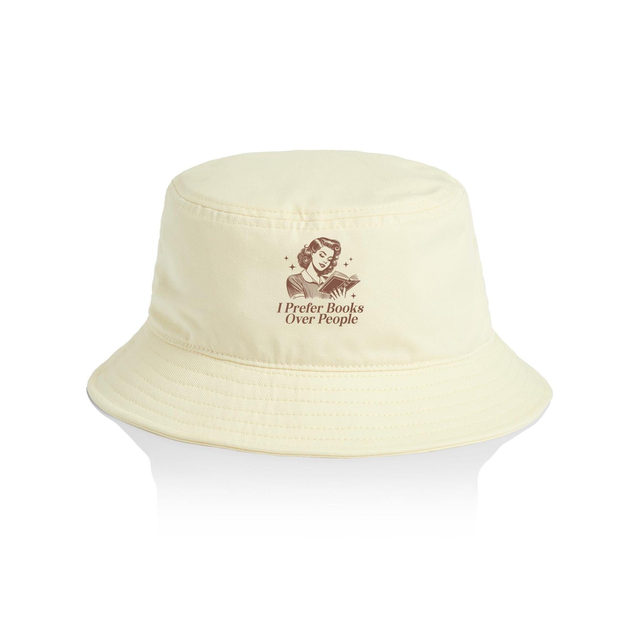 I Prefer Books Over People - AS Colour Bucket Hat Butter One Size As Colour Bucket Hat Printed In Australia Reading