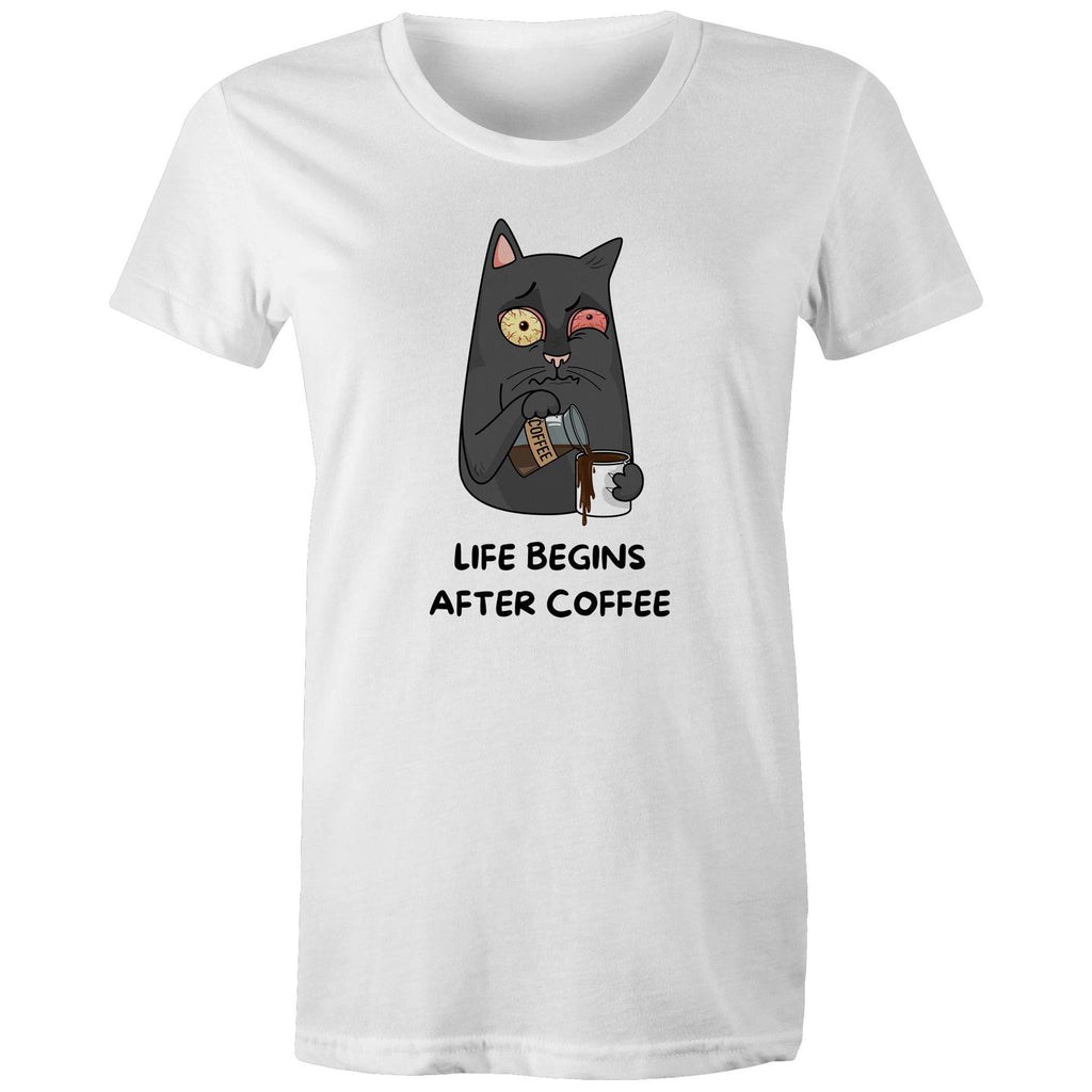 Life Begins After Coffee - Womens T-shirt White Womens T-shirt Coffee Printed In Australia