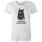Life Begins After Coffee - Womens T-shirt White Womens T-shirt Coffee Printed In Australia