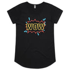 Wow, Comic Book - Womens Scoop Neck T-Shirt Black Womens Scoop Neck T-shirt comic Printed In Australia