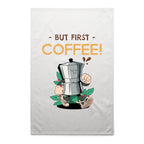 But First, Coffee - AS Colour Tea Towel White One Size Tea Towel Coffee Printed In Australia