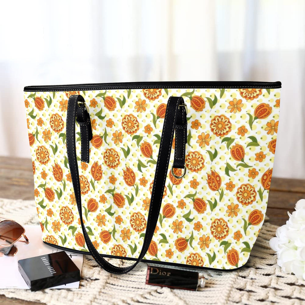Graphic Floral PU Leather Tote Bag Large
