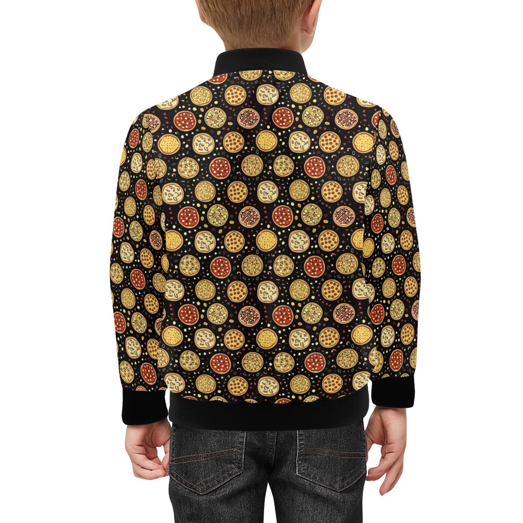 Round Pizzas On Black Kids Bomber Jacket Kids Bomber Jacket Food Printed Offshore