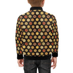 Round Pizzas On Black Kids Bomber Jacket Kids Bomber Jacket Food Printed Offshore