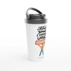 Personalised - Read Books Change The World - White 15oz Stainless Steel Travel Mug Personalised Travel Mug coffee customise Globally Fulfilled personalise