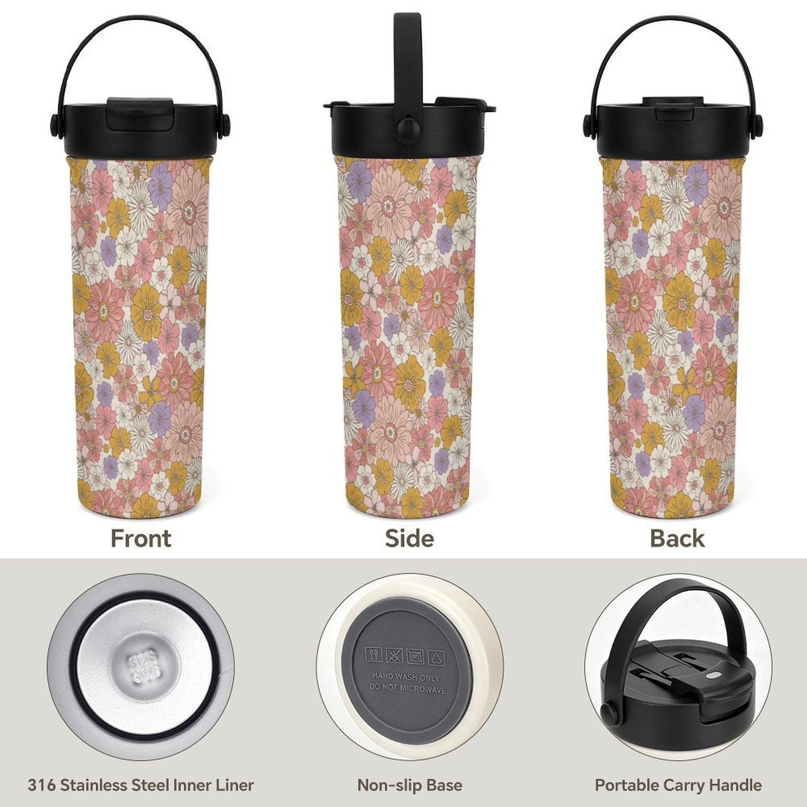 Faded Floral 20oz Tea Tumbler with Carry Handle