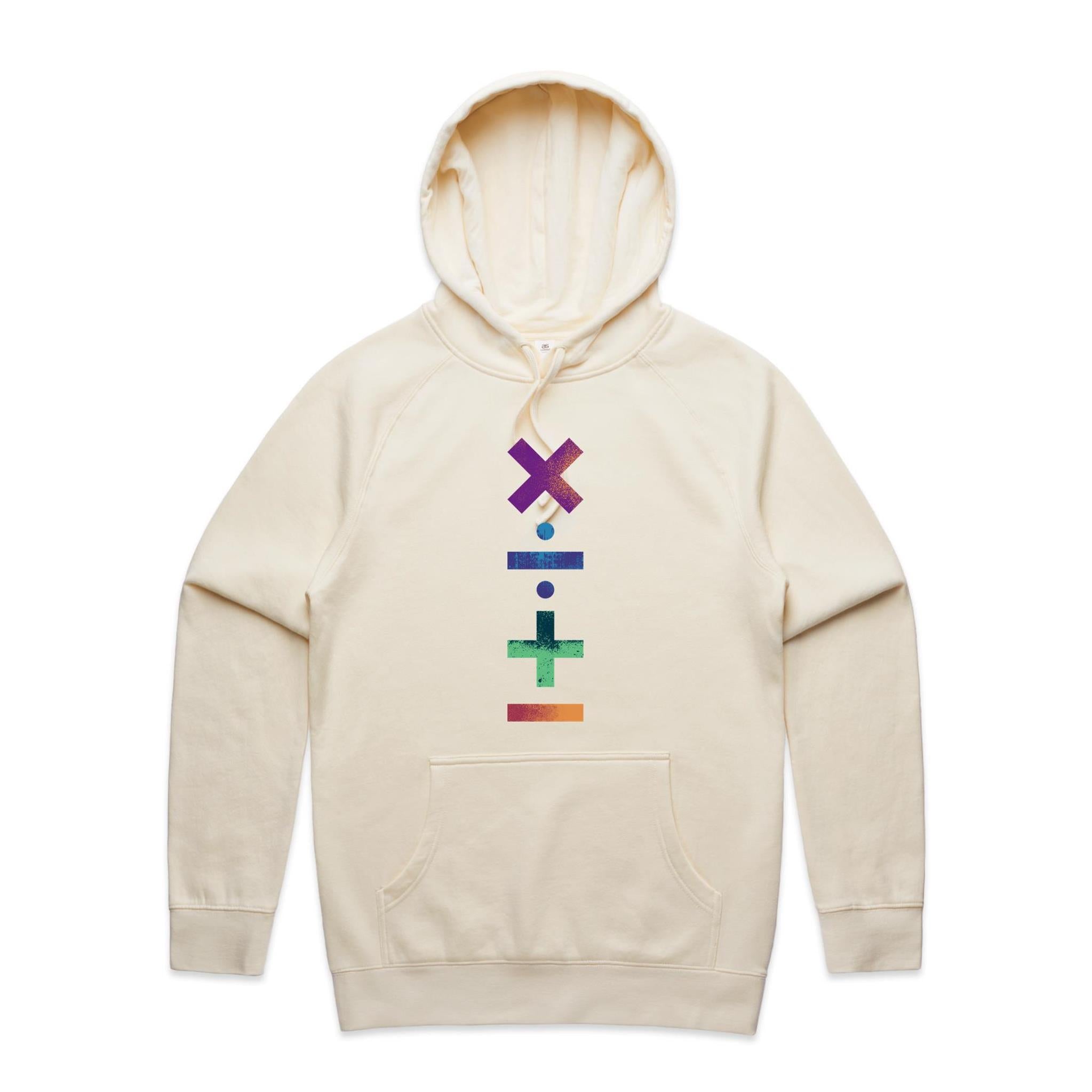 Math Symbols - Mens Hoodie Ecru Mens Hoodie Maths Printed In Australia