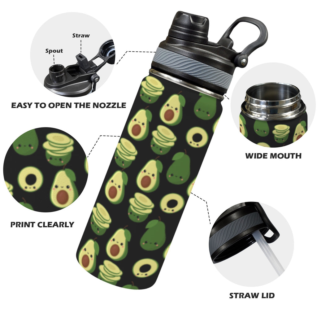 Cute Avocados - Insulated Water Bottle with Dual-Use Lid (18oz) Insulated Water Bottle with Dual-Use Lid (18oz) Food Printed Offshore
